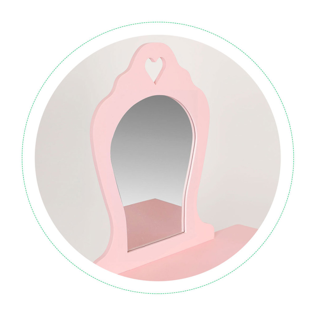 Masă de toaletă din lemn Homelux pentru copii, roz, cu oglindă și taburet