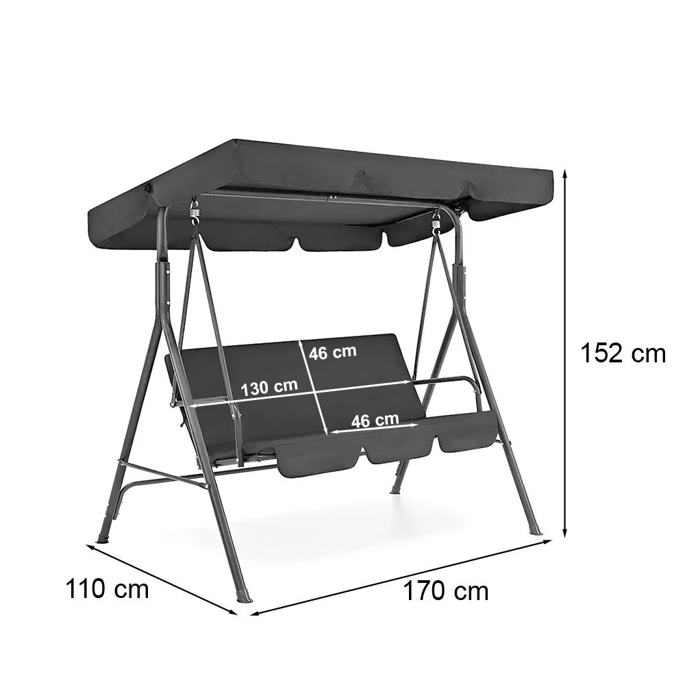 Balansoar de grădină Leziter Serenita gri, 3 locuri, 170 cm, 200 kg