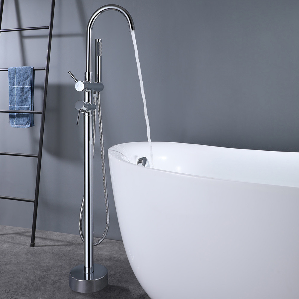 Baterie cadă independentă Leziter Tia Tia, cromată, cu duș de mână și două manete