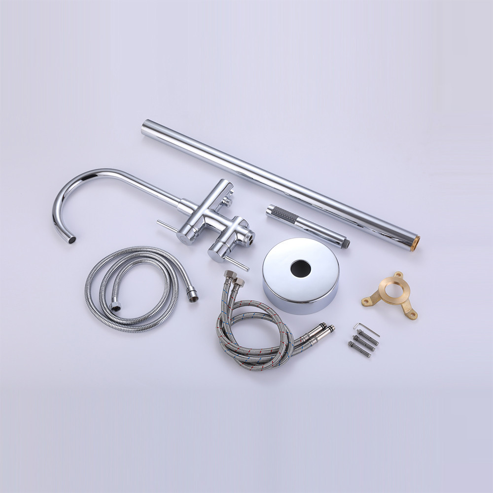 Baterie cadă independentă Leziter Tia Tia, cromată, cu duș de mână și două manete