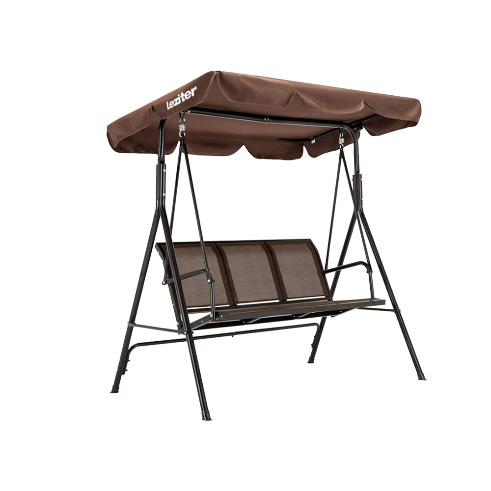 Pat balansoar de grădină Leziter Como, 3 locuri, cu copertină, maro cafea