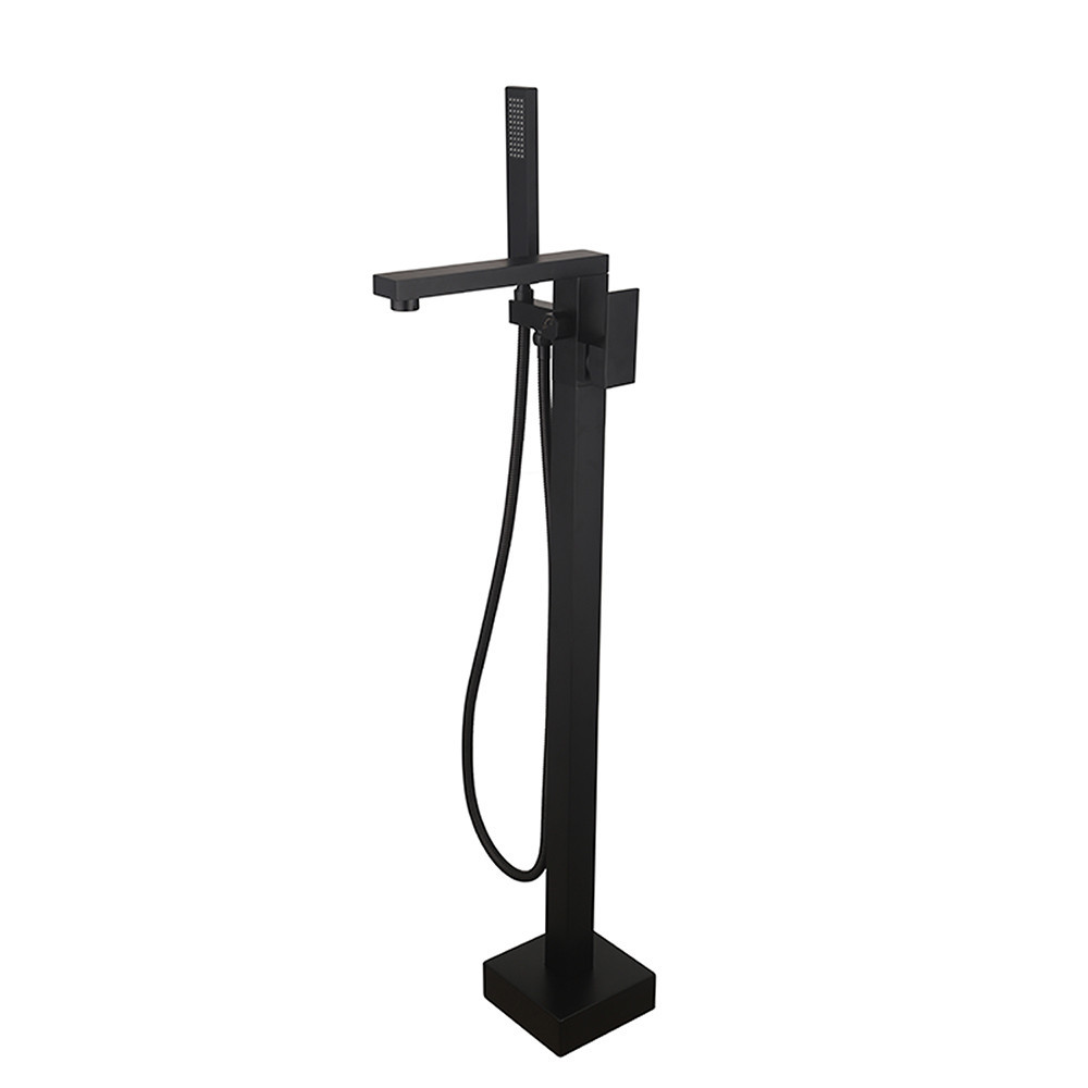 Baterie cadă freestanding Leziter Vina, negru mat, cu duș de mână 150 cm