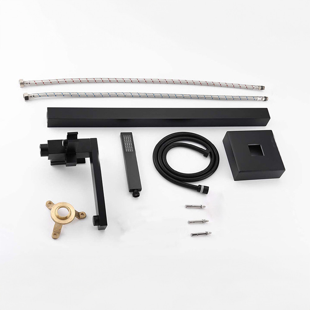 Baterie cadă freestanding Leziter Vina, negru mat, cu duș de mână 150 cm