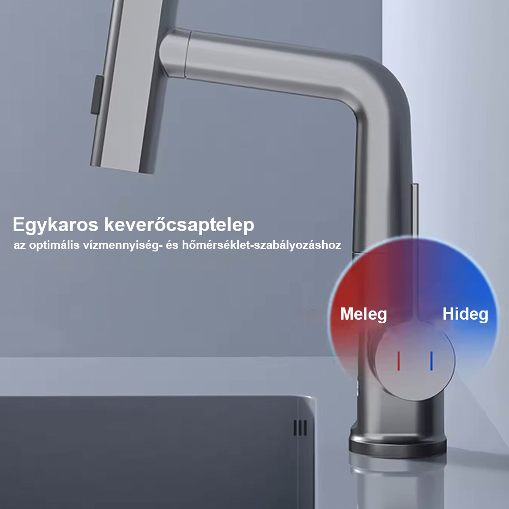 Robinet bucătărie Leziter Mara crom, mixer cu cap multifuncțional și duș extensibil