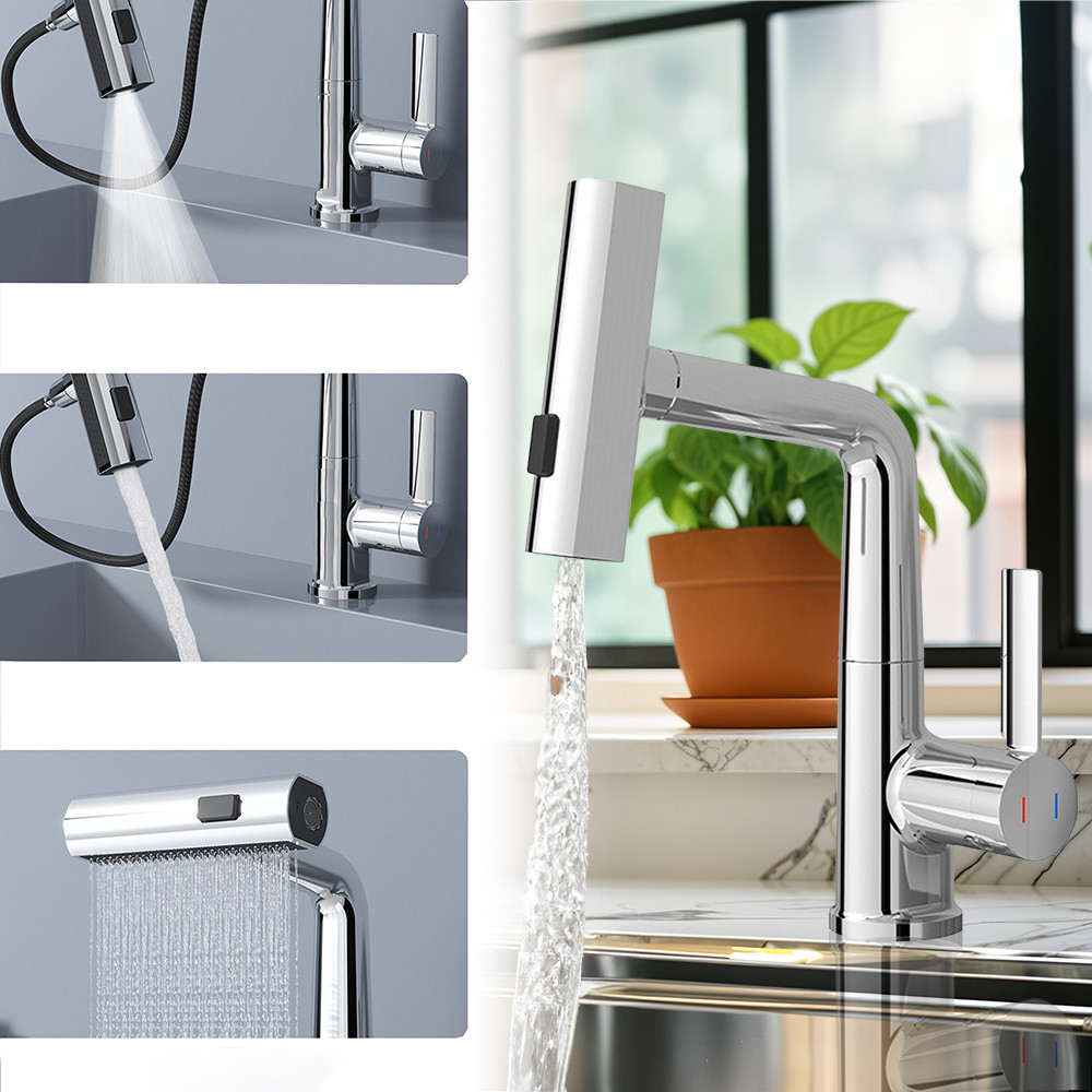 Robinet bucătărie Leziter Mara crom, mixer cu cap multifuncțional și duș extensibil