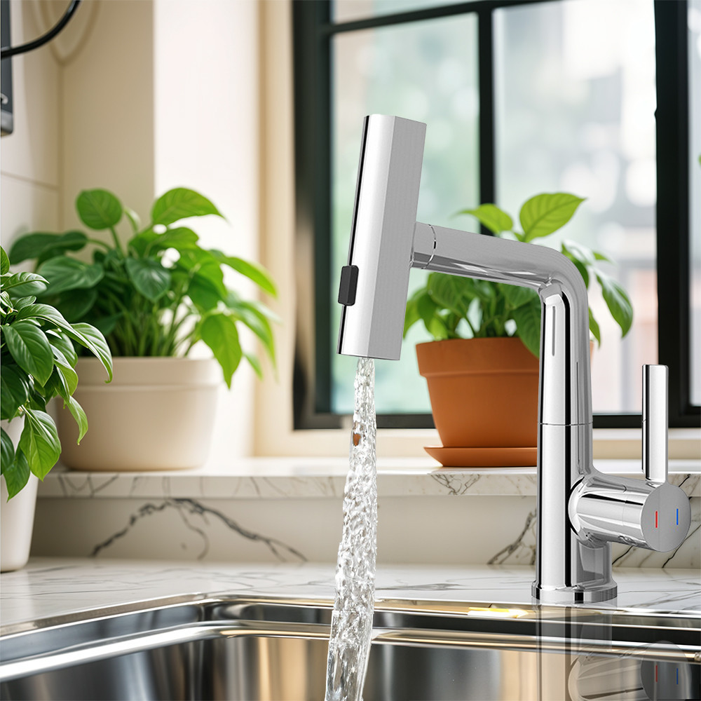 Robinet bucătărie Leziter Mara crom, mixer cu cap multifuncțional și duș extensibil