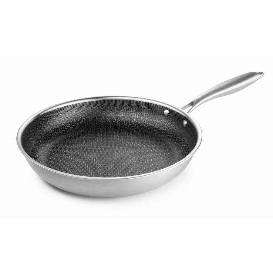 Tigaie din inox 24 cm antiaderent tip fagure, compatibilă cu inducția