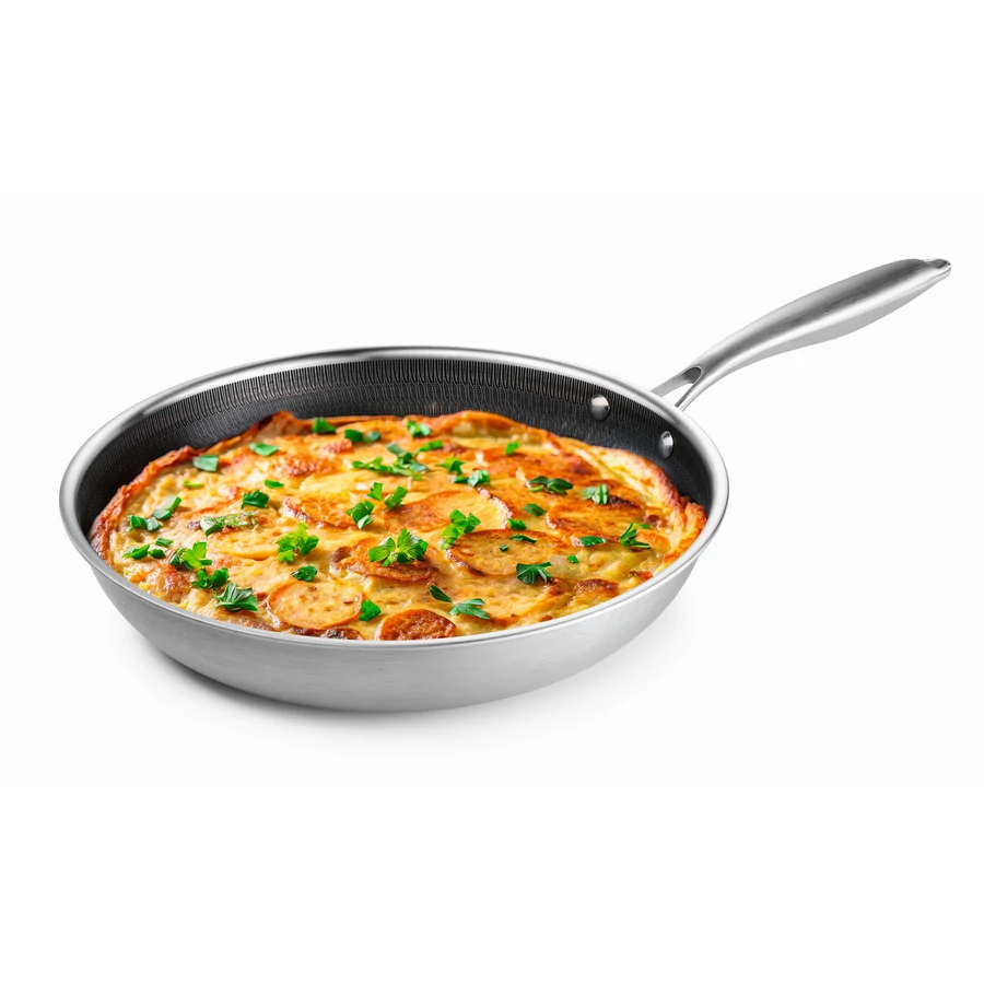 Tigaie din inox 24 cm antiaderent tip fagure, compatibilă cu inducția