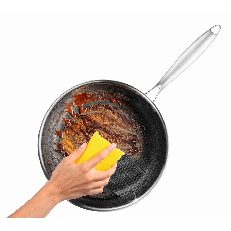 Tigaie din inox 24 cm antiaderent tip fagure, compatibilă cu inducția