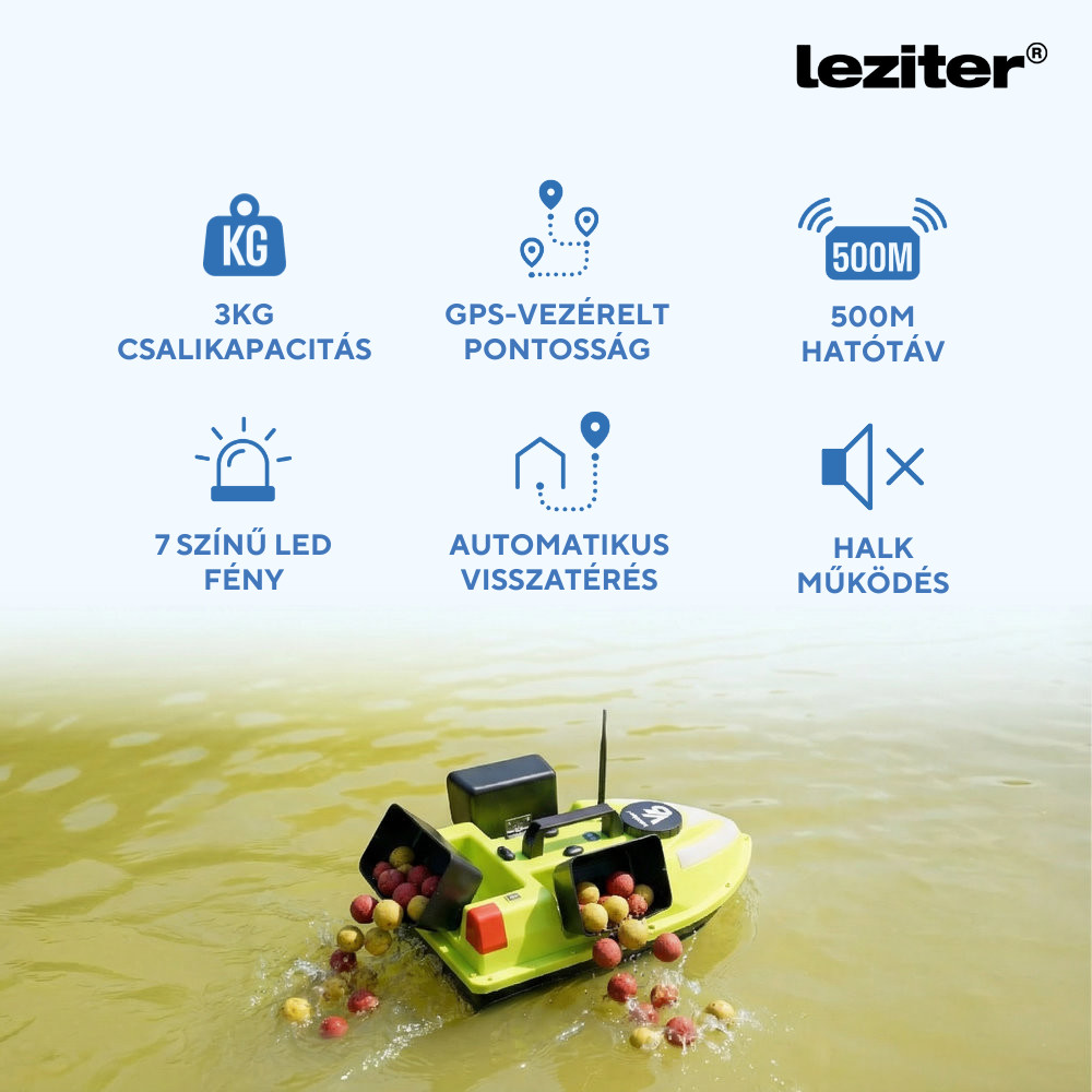 Barcă de alimentare Leziter V6 cu GPS, 3 rezervoare și LED nocturn, 500 m