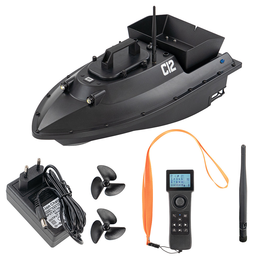 Barcă de nădire Leziter C12 cu GPS, 600 m, 2,5 kg, neagră