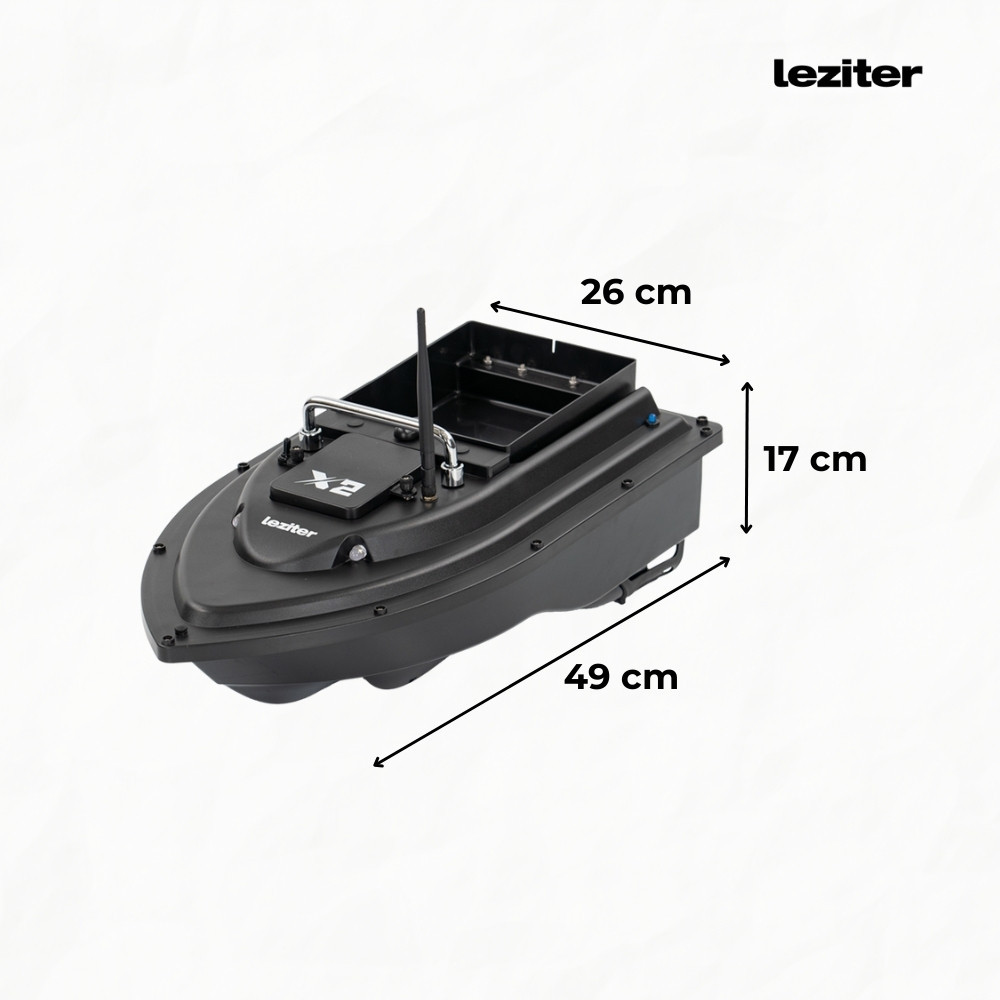 Barcă de nădit Leziter X2 cu GPS 4G, 600 m, compartiment 2 kg, neagră