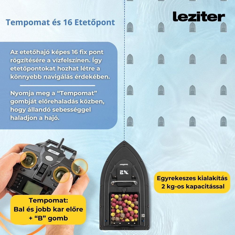 Barcă de nădit Leziter X2 cu GPS 4G, 600 m, compartiment 2 kg, neagră
