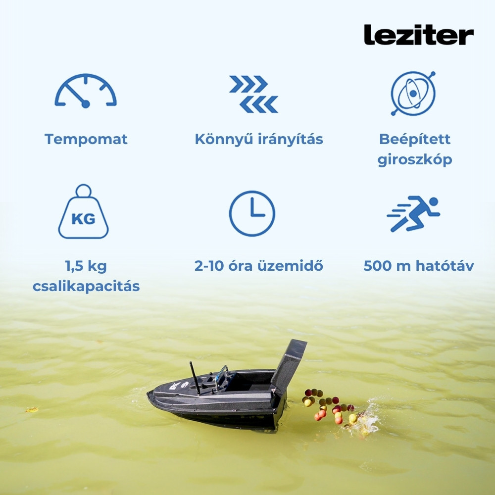 Barcă de nădire Leziter X1 neagră, compartiment dublu, 500 m, 1,5 kg