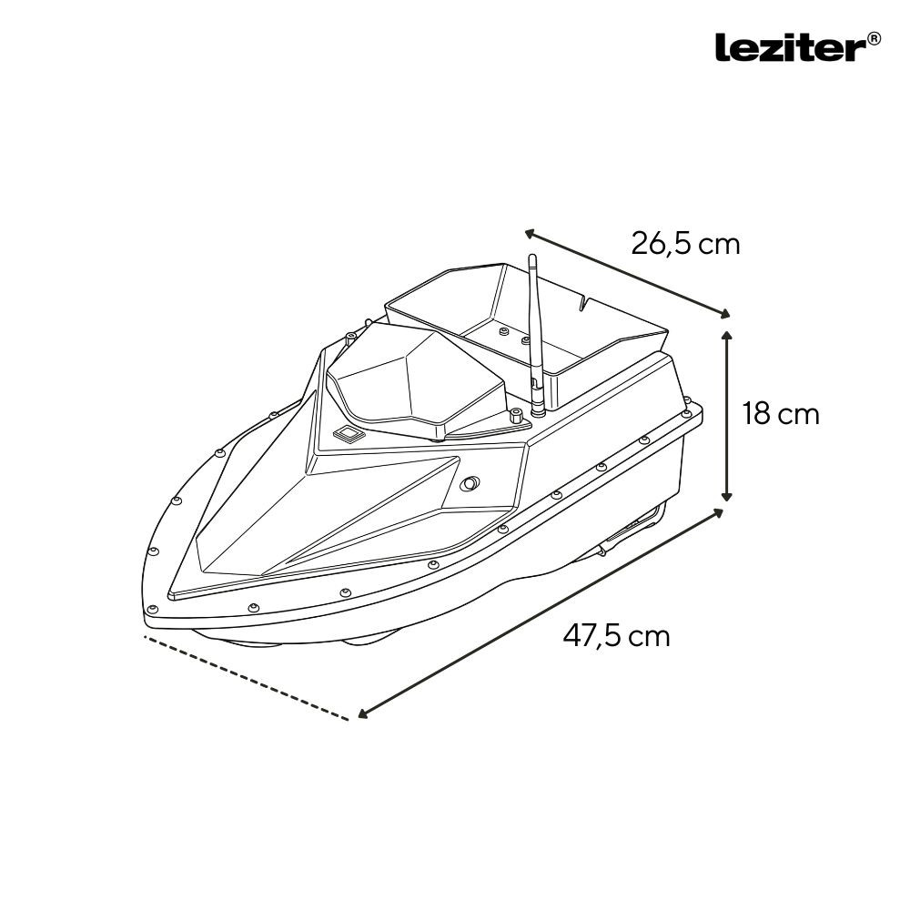 Barcă de nădit Leziter Z1 neagră, 2 kg, telecomandă 2.4G, rază 500 m