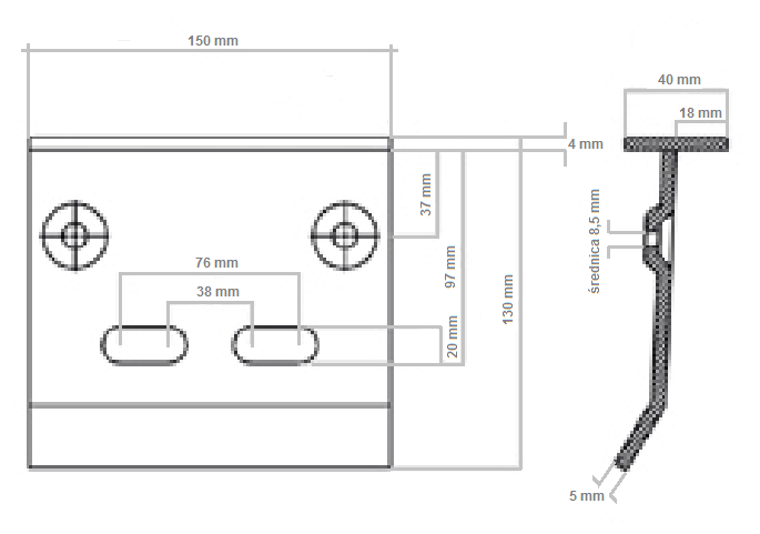 Opritor pentru uși și porți batante 13x15 cm, din oțel, cu protecție cauciuc, negru