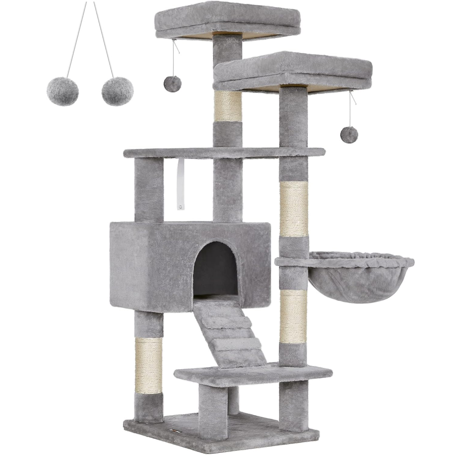 FEANDREA Ansamblu de joaca pentru pisici, tip copac, cu 3 culcusuri si ascunzatoare, 50x45x142cm, gri deschis Household NewTrend