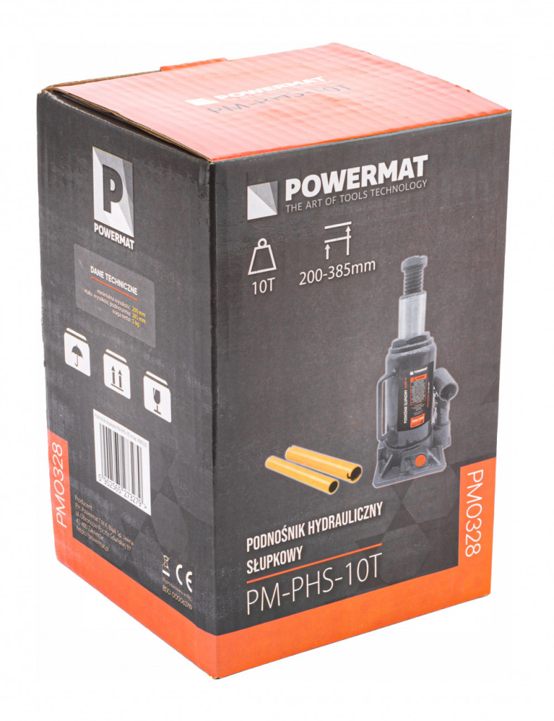 Cric hidraulic tip sticlă Powermat PM-PHS-10T, 10 tone, ridicare 200–385 mm