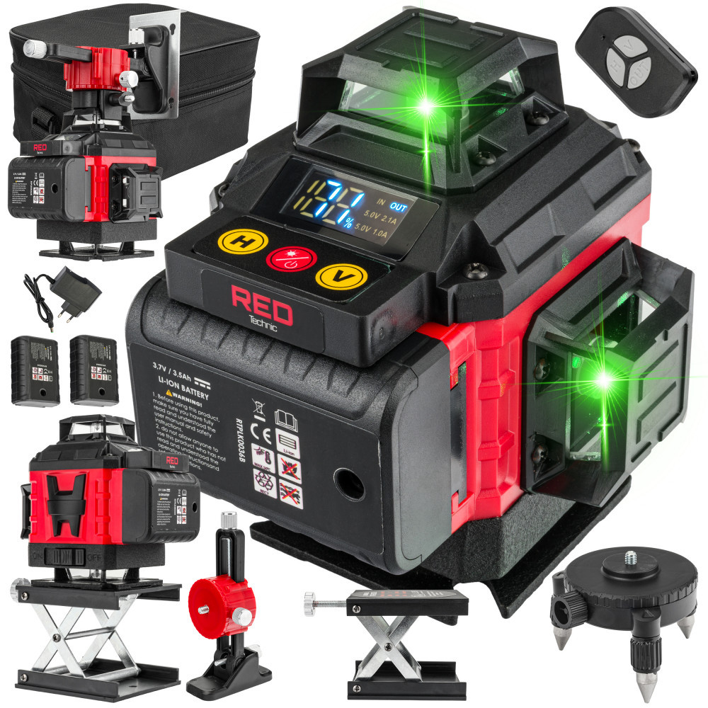 Laser nivel 4D 360° verde Red Technic, 16 linii, cu autonivelare și telecomandă