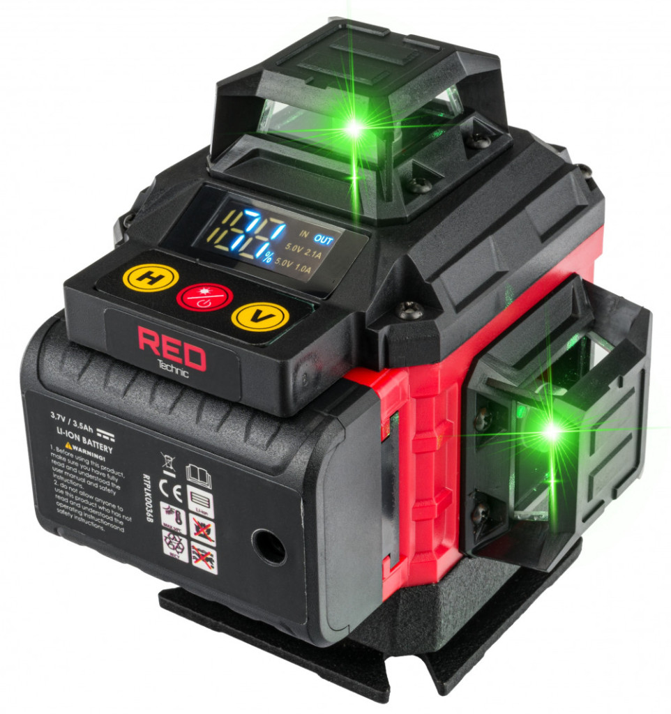 Laser nivel 4D 360° verde Red Technic, 16 linii, cu autonivelare și telecomandă