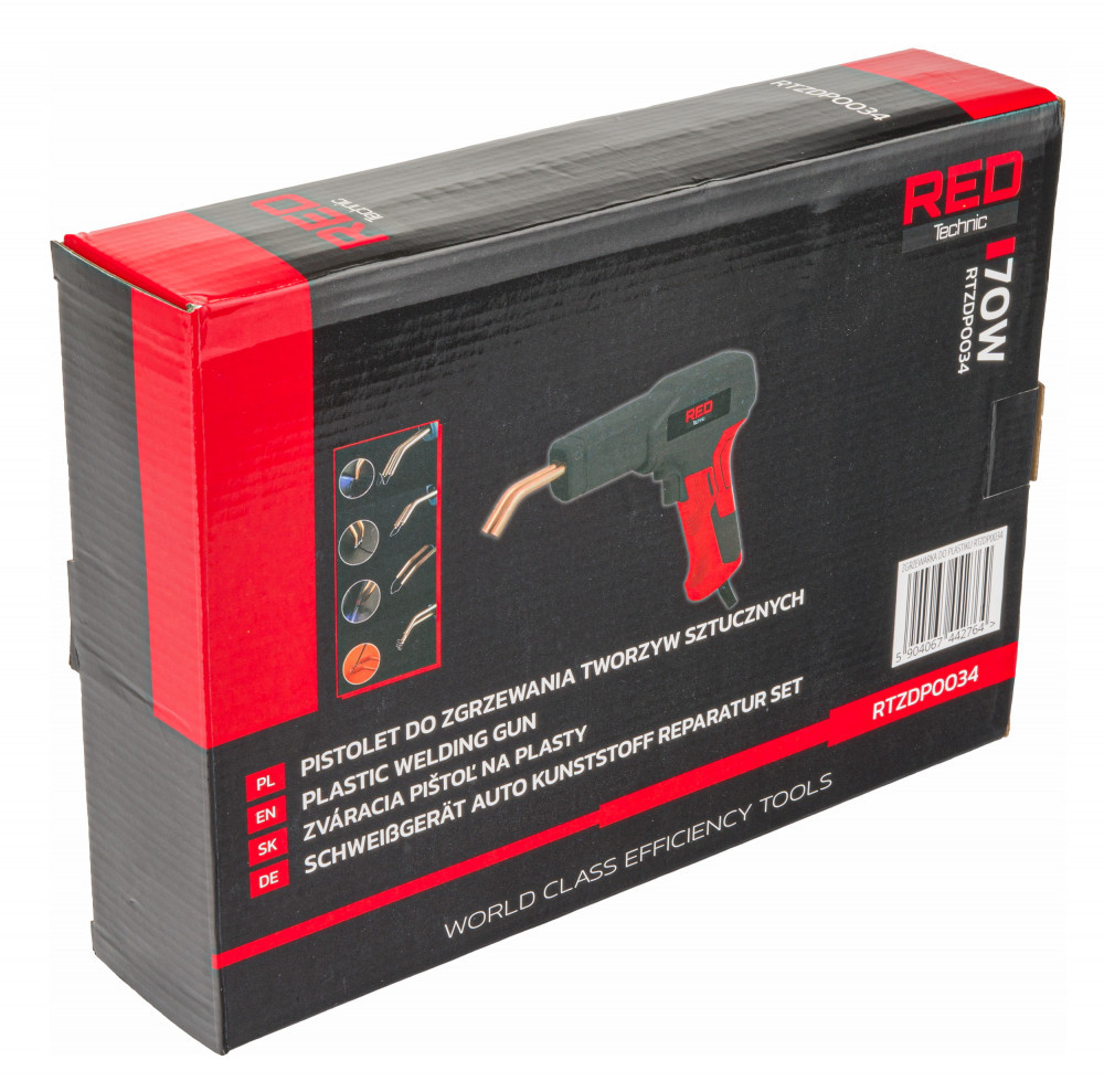 Pistol de sudat plastic Red Technic RTZDP0034, 70W, 750°C, kit cu 200 capse