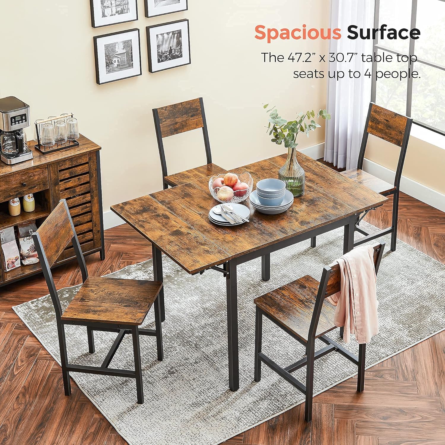 VASAGLE Masa de bucatarie sau living, extensibila, pentru spatii mici, stil industrial, 75x78x85/120cm, maro Household NewTrend
