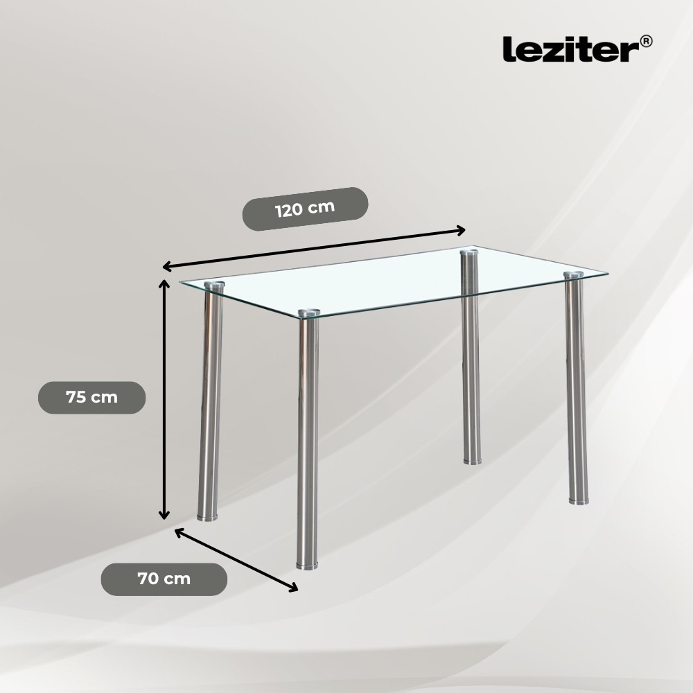 Set dining Leziter Mateo 4+1, masă sticlă 120 cm și 4 scaune bej-gri