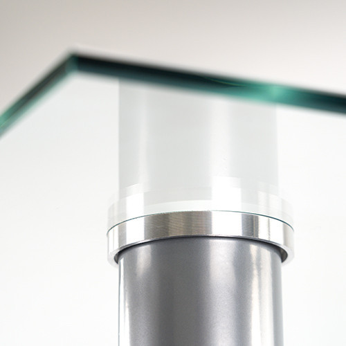 Set dining Leziter Mateo 4+1, masă sticlă 120 cm și 4 scaune bej-gri