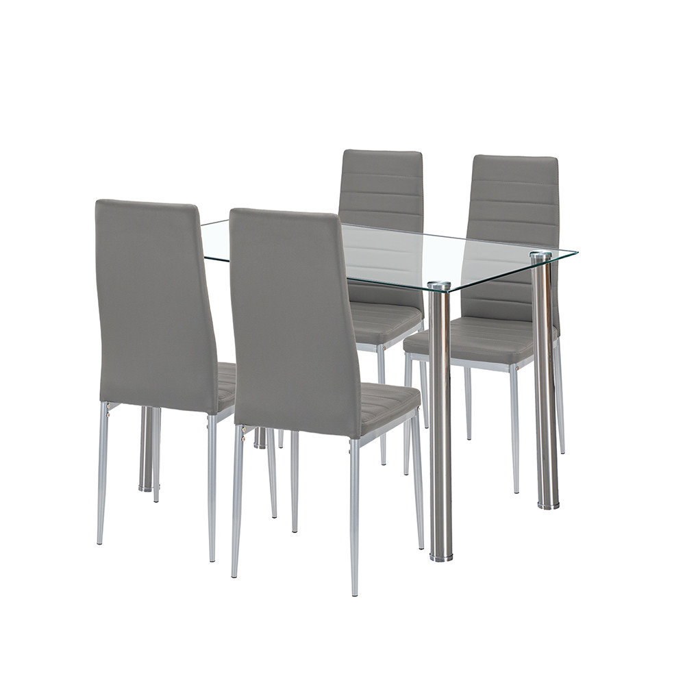 Set dining Leziter Mateo 4+1 cu masă din sticlă securizată, 4 scaune gri