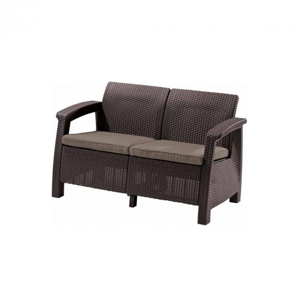 Canapea de grădină Curver Corfu Love Seat, maro, cu pernă taupe