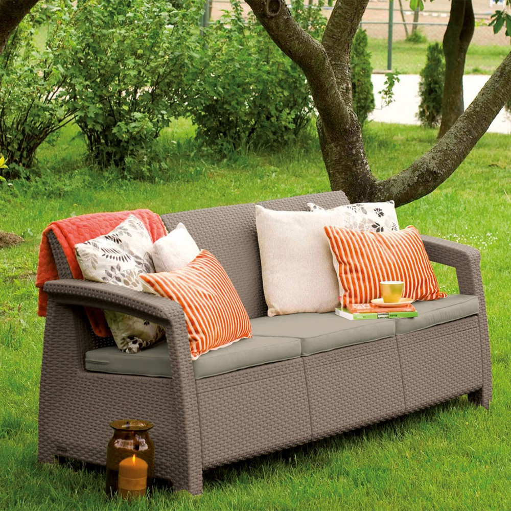 Canapea de grădină Curver Corfu Love Seat Max 182 cm, cappuccino, pernă nisip