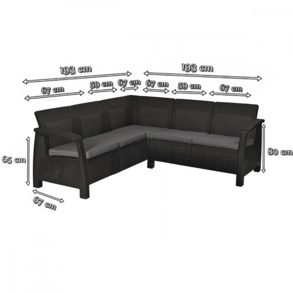 Set colțar de grădină Curver Corfu Relax din ratan artificial, maro cu perne gri