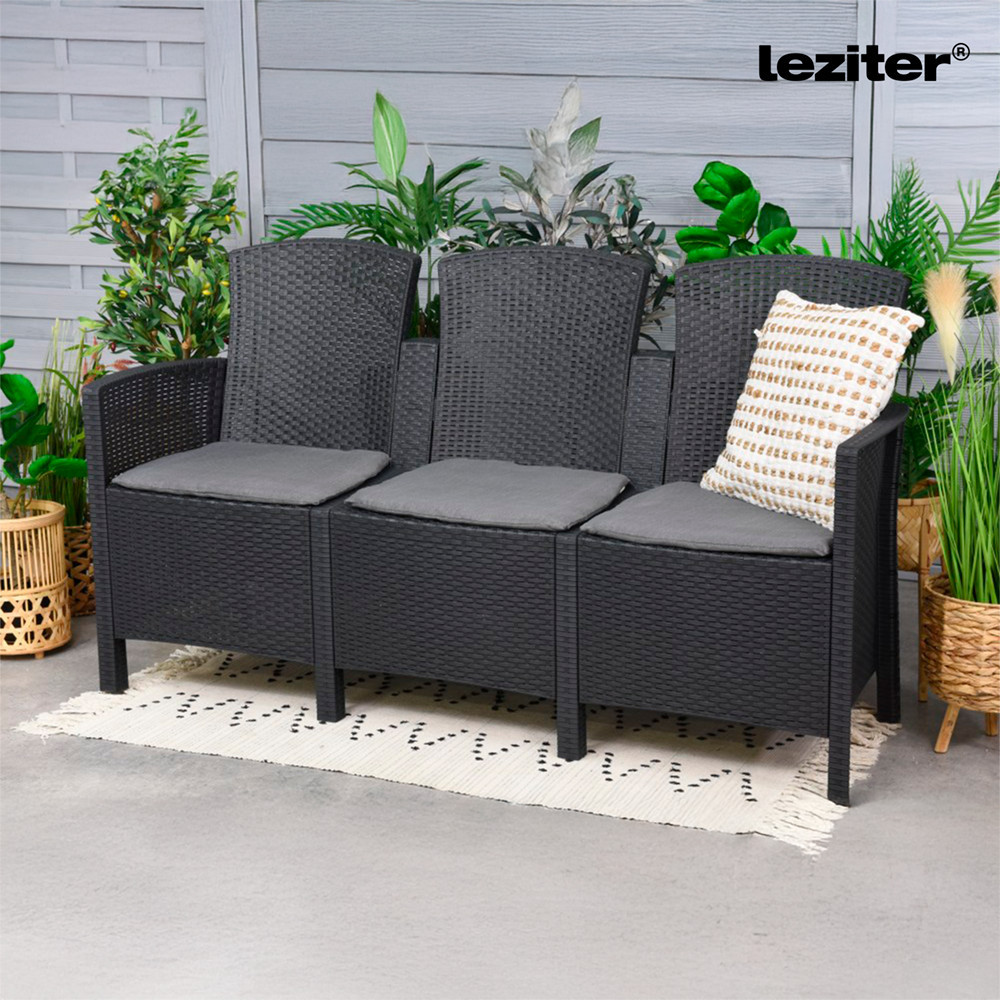 Canapea de grădină Leziter Lima, 3 locuri, ratan artificial, grafit