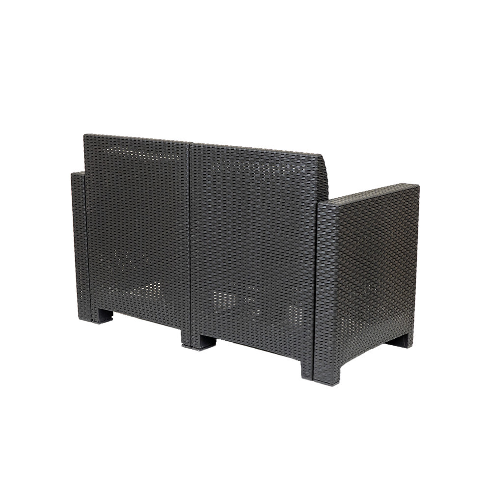 Canapea de grădină Leziter Nero cu 2 locuri, grafit, aspect ratan, cu perne