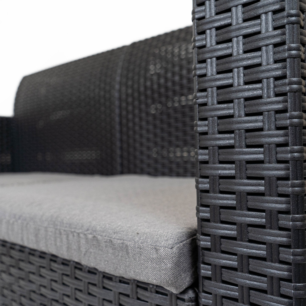 Canapea de grădină Leziter Nero cu 2 locuri, grafit, aspect ratan, cu perne