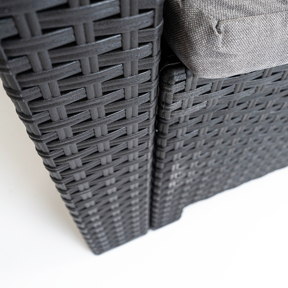 Canapea de grădină Leziter Nero cu 2 locuri, grafit, aspect ratan, cu perne