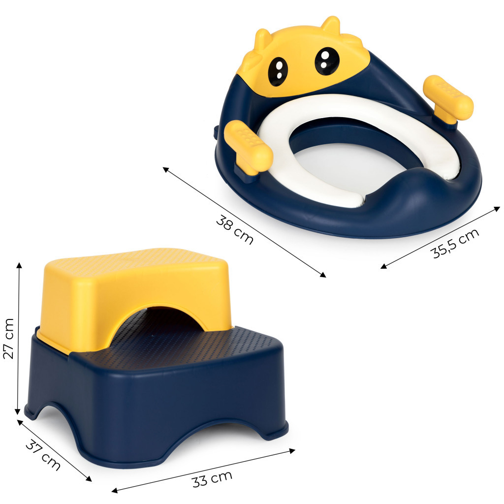 Reductor WC pentru copii cu scări și platformă, cu pernă moale (6-36 luni)