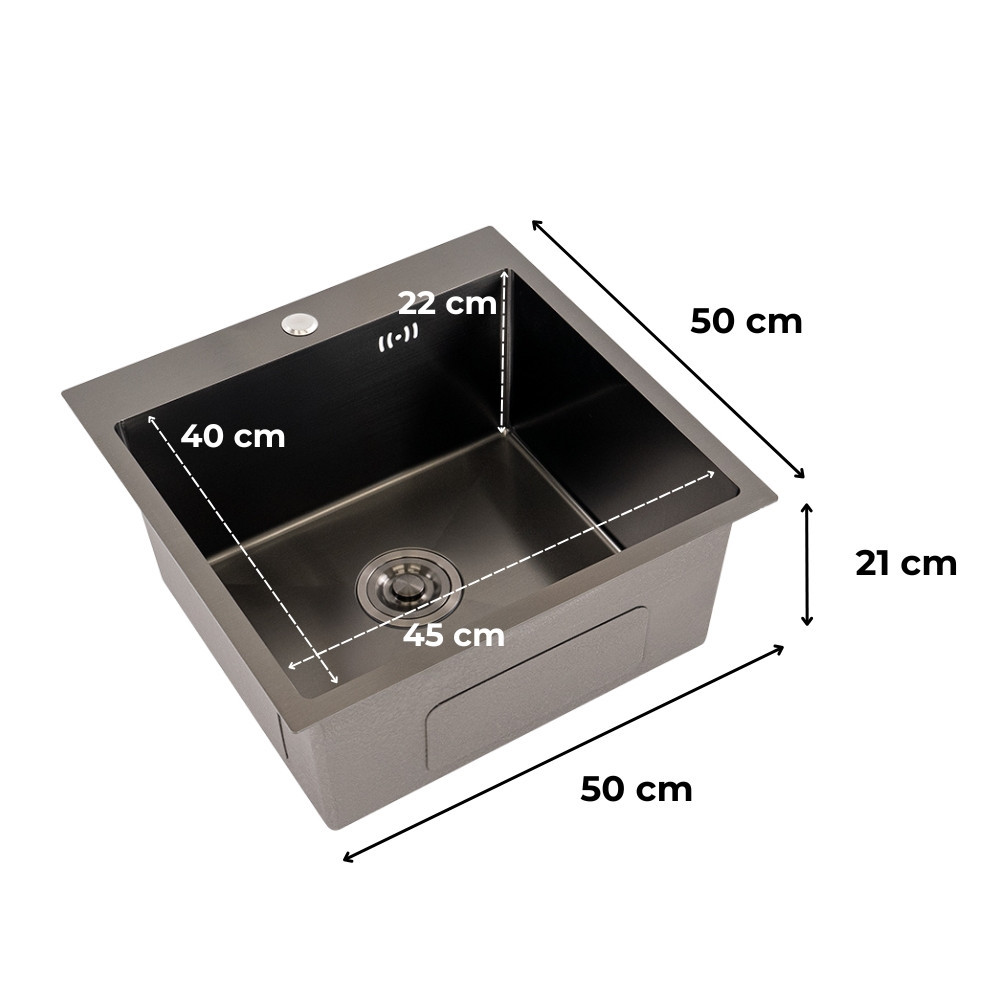 Chiuvetă bucătărie Leziter Korin 50x50 cm, inox 304, nano negru