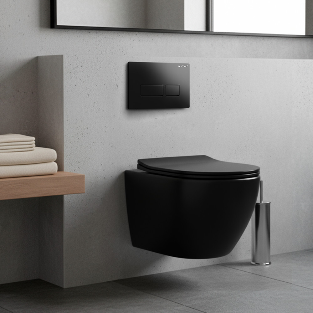 WC suspendat Leziter Delano rimless, negru, cu capac soft close
