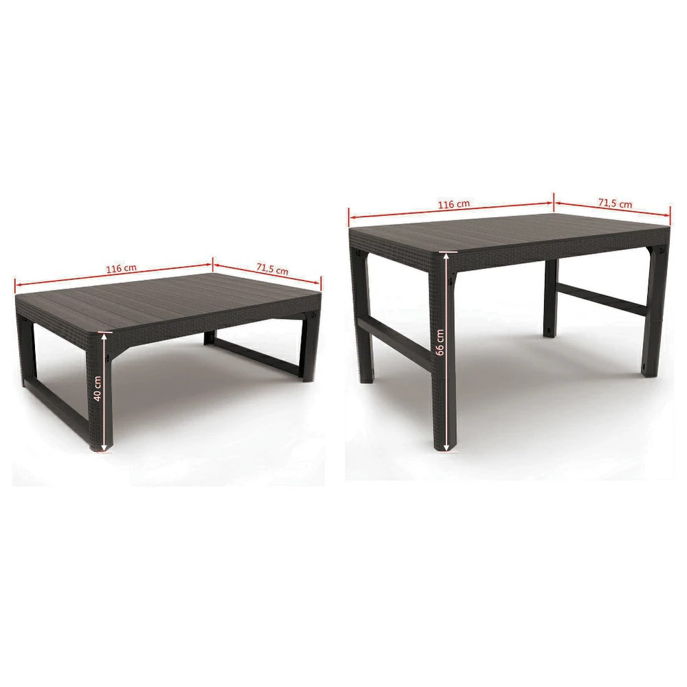 Masă de grădină Curver Lyon aspect ratan maro, pliabilă, 116 x 71 cm