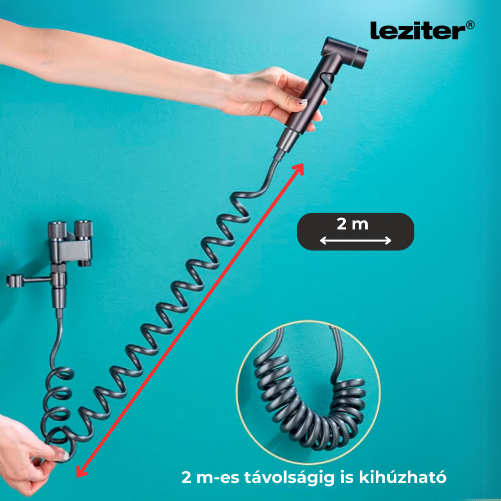 Duș igienic pentru WC/bidet Leziter Azure negru, inox 304, furtun spiralat 2 m
