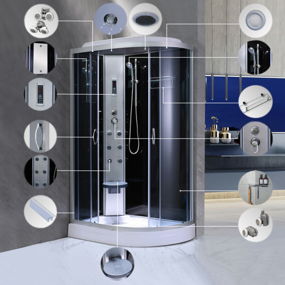 Cabină de duș cu hidromasaj Leziter Aria 80x120 cm, curbata, negru