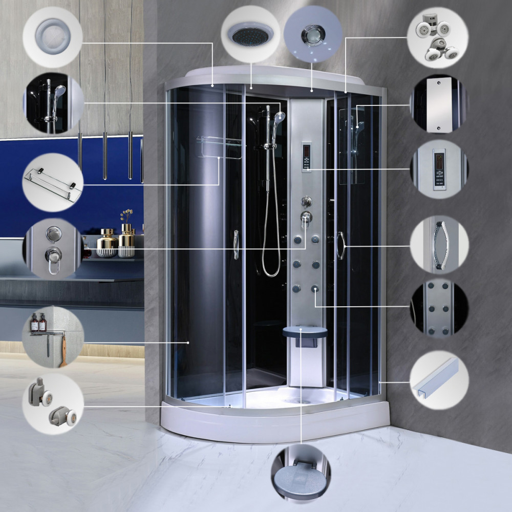 Cabină de duș cu hidromasaj Leziter Aria 80x120 cm, curbată, negru