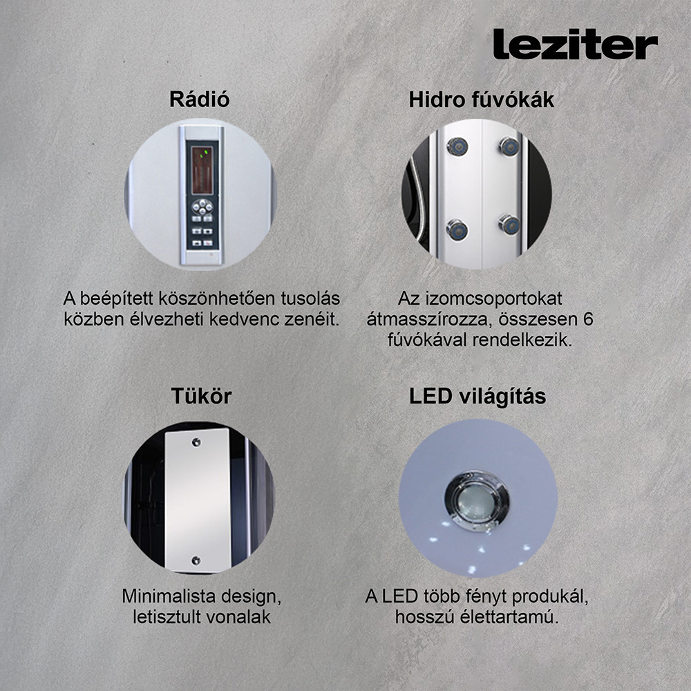 Cabină de duș cu hidromasaj Leziter Aria 80x120 cm, curbata, negru