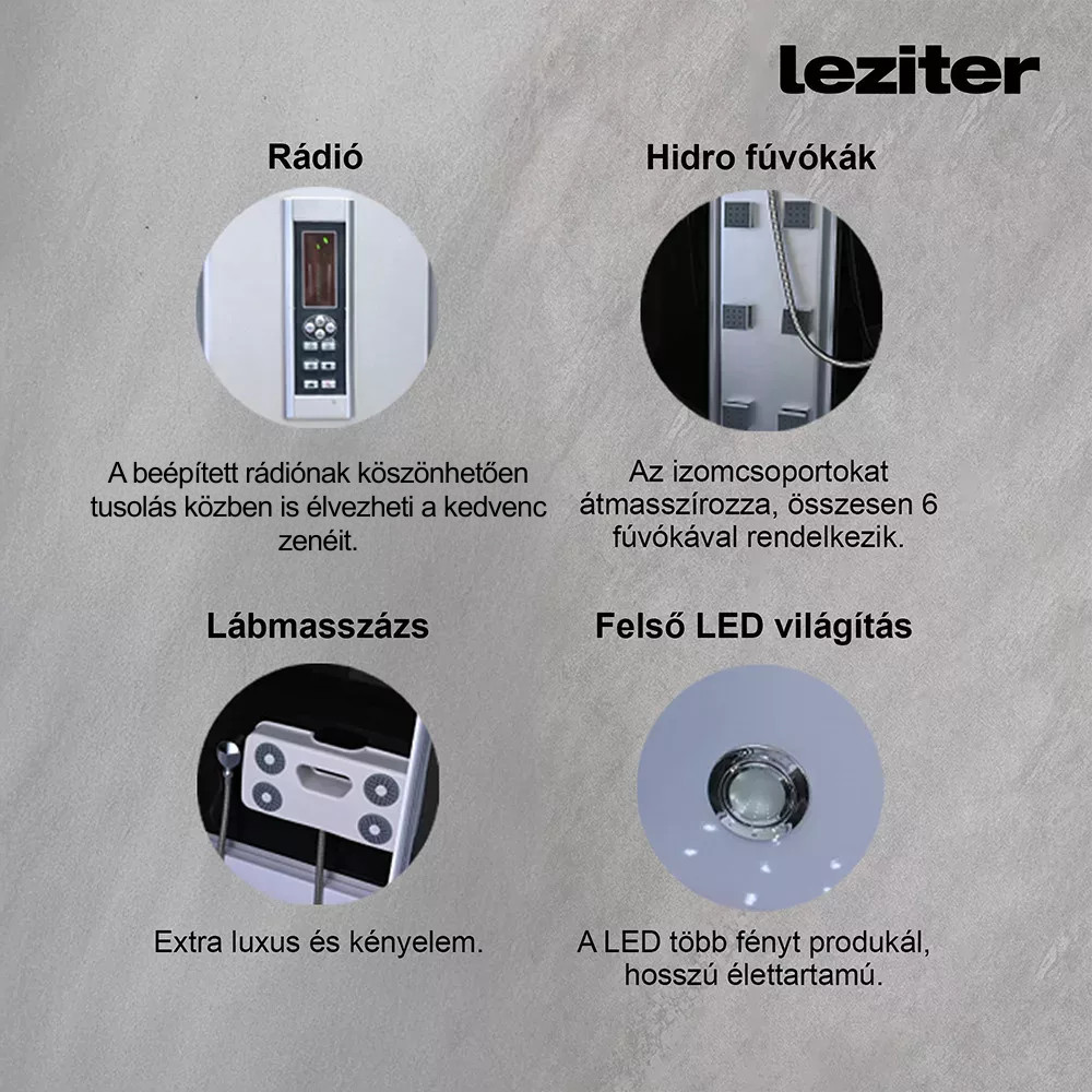 Cabină de duș cu hidromasaj Leziter Mila 90x90 cm, curbată, albă, tavă adâncă