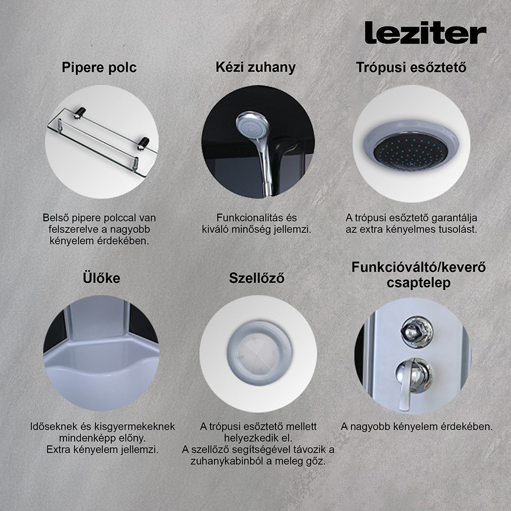 Cabină de duș cu hidromasaj Leziter Mila 90x90 cm, curbată, albă, tavă adâncă