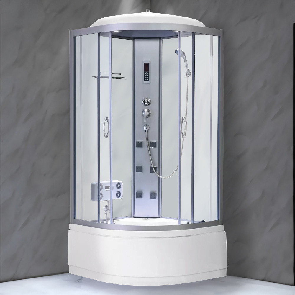 Cabină de duș cu hidromasaj Leziter Mila 90x90 cm, curbată, albă, tavă adâncă