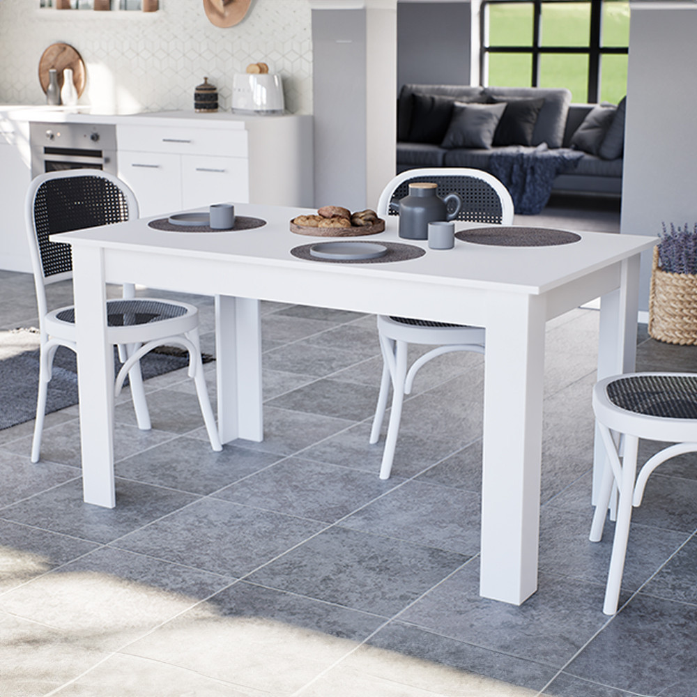 Masă de dining Leziter Yorki Standard albă 140x80 cm, pentru 6 persoane