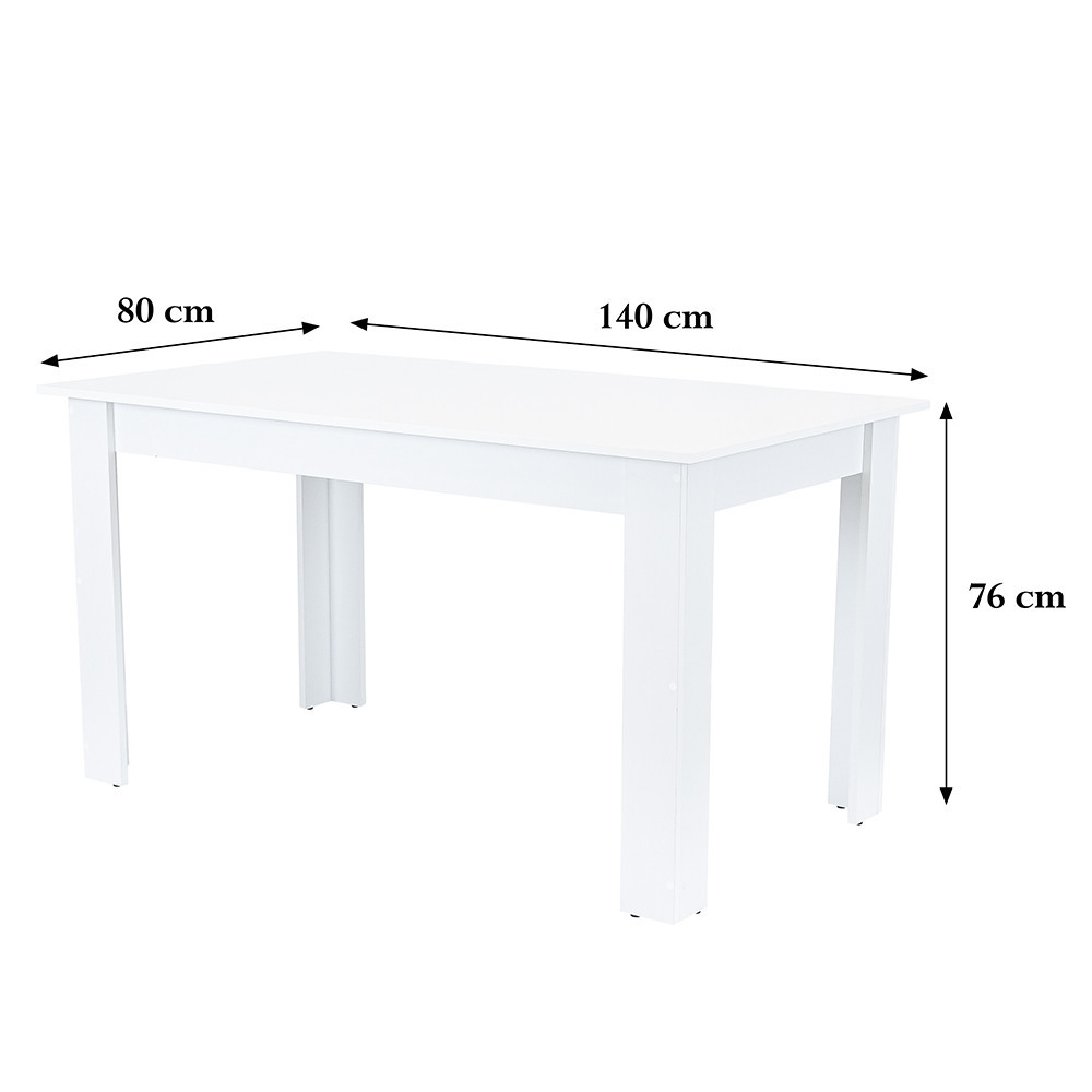 Masă de dining Leziter Yorki Standard albă 140x80 cm, pentru 6 persoane