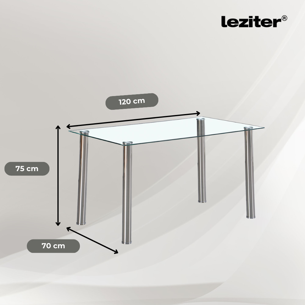 Masă de dining pătrată Leziter Berna 140 cm, sticlă transparentă